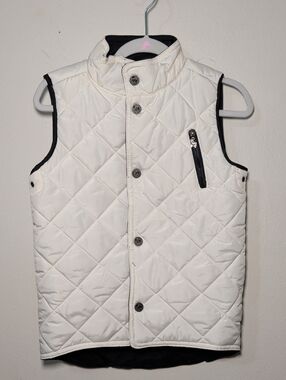 Frenchie Cream Quilted Puffer Vest Bulldog Buttons + Zipper Pull Boys Size 4T